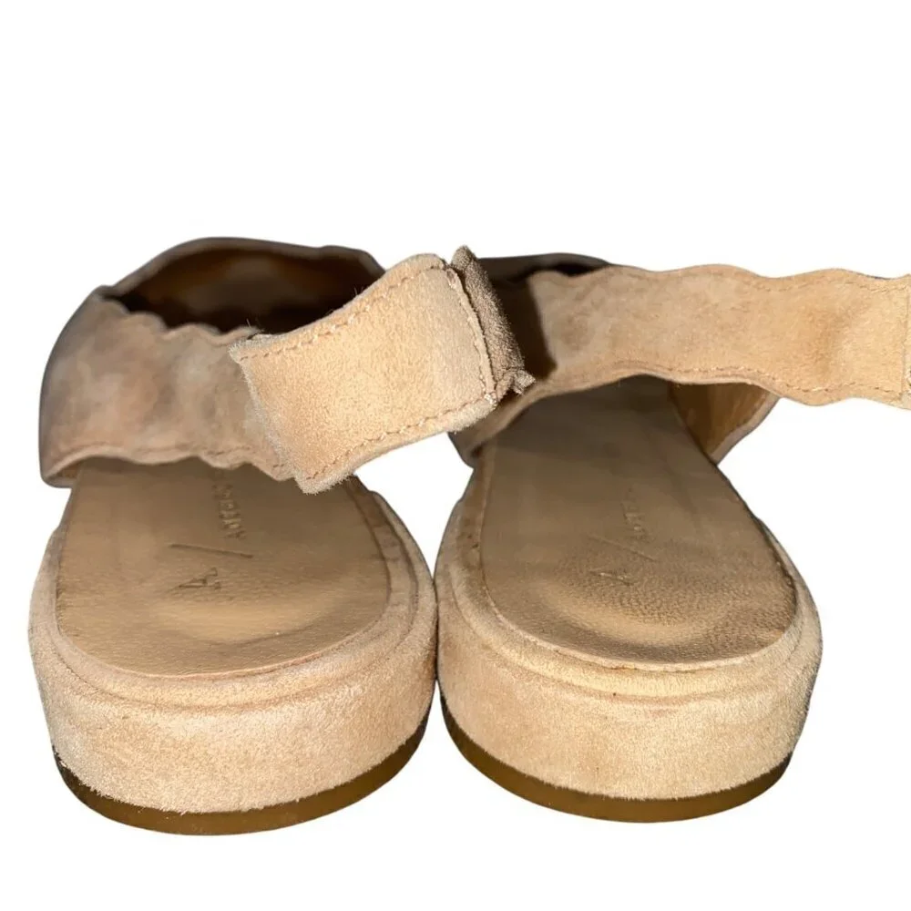 Anthropologie Beige Suede Scalloped Slingback Flats Womens Size 37 neutral